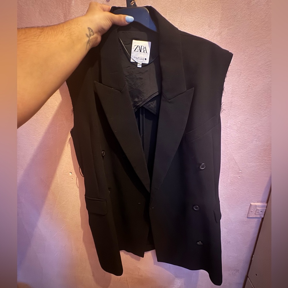 ZARA Black Sleeveless Double-Breasted Blazer Vest